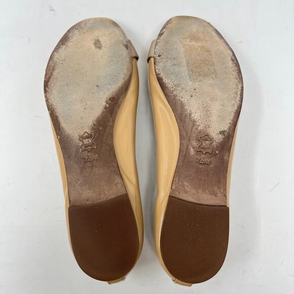 Tory Burch Trudy Flat Tan Patent Leather 7.5 Ballet Bow Logo Classic Neutral - Picture 14 of 16
